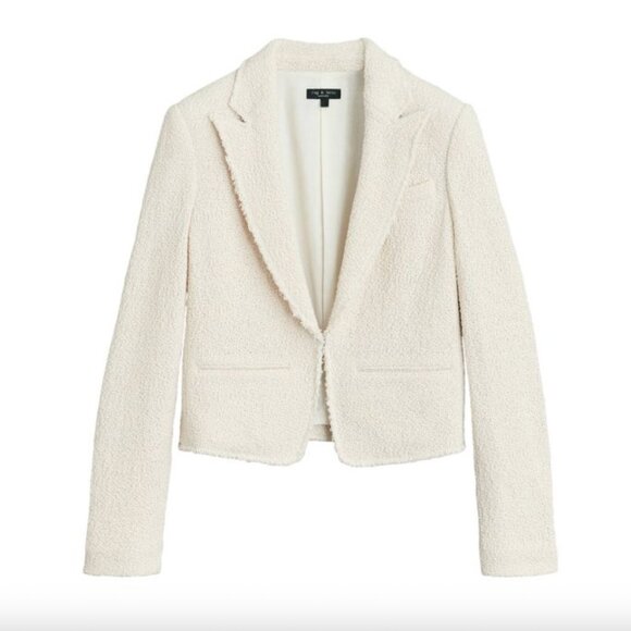 rag & bone Elle Tweed Blazer Ecru Cotton Frayed Trim Jacket Size 6 - Picture 1 of 15